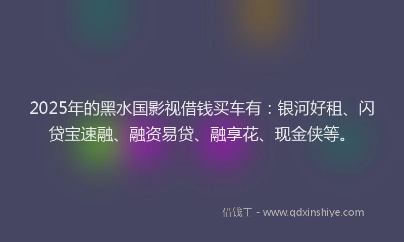 2025年的黑水国影视借钱买车有：银河好租、闪贷宝速融、融资易贷、融享花、现金侠等。
