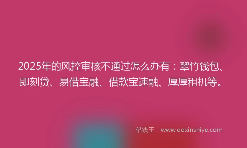 2025年的风控审核不通过怎么办有：翠竹钱包、即刻贷、易借宝融、借款宝速融、厚厚租机等。