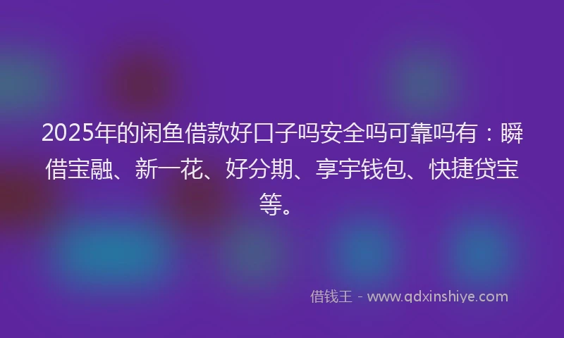 2025年的闲鱼借款好口子吗安全吗可靠吗有：瞬借宝融、新一花、好分期、享宇钱包、快捷贷宝等。