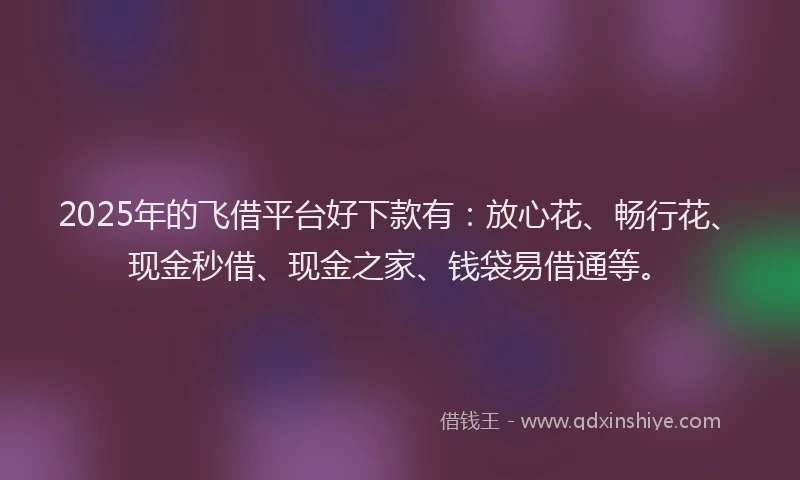2025年的飞借平台好下款有：放心花、畅行花、现金秒借、现金之家、钱袋易借通等。