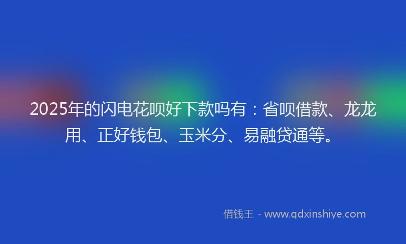 2025年的闪电花呗好下款吗有：省呗借款、龙龙用、正好钱包、玉米分、易融贷通等。