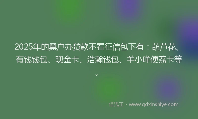 2025年的黑户办贷款不看征信包下有：葫芦花、有钱钱包、现金卡、浩瀚钱包、羊小咩便荔卡等。