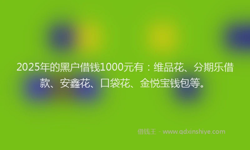 2025年的黑户借钱1000元有：维品花、分期乐借款、安鑫花、口袋花、金悦宝钱包等。