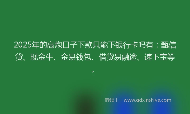 2025年的高炮口子下款只能下银行卡吗有：甄信贷、现金牛、金易钱包、借贷易融途、速下宝等。