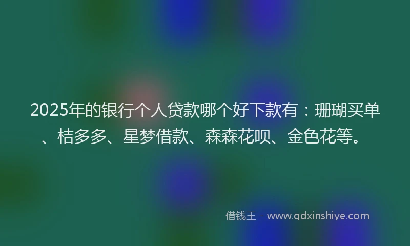 2025年的银行个人贷款哪个好下款有：珊瑚买单、桔多多、星梦借款、森森花呗、金色花等。