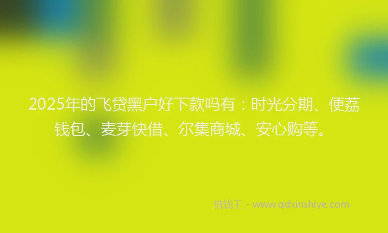 2025年的飞贷黑户好下款吗有：时光分期、便荔钱包、麦芽快借、尔集商城、安心购等。