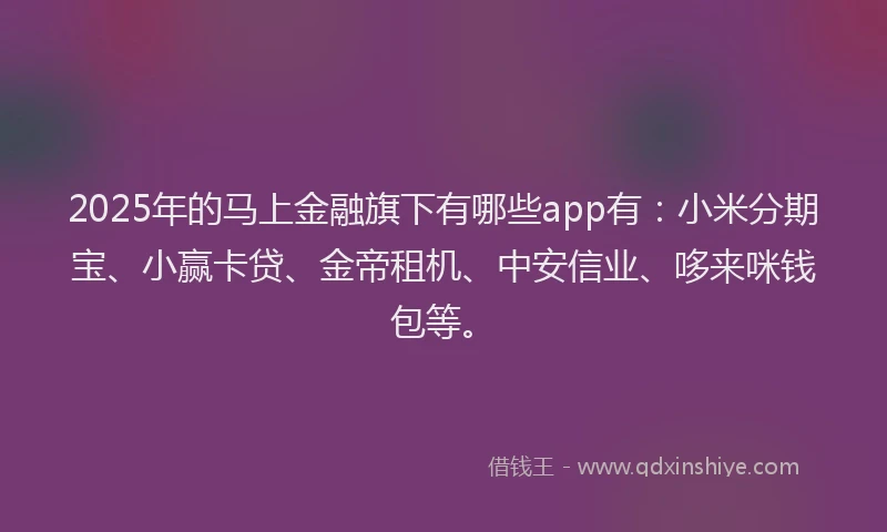 2025年的马上金融旗下有哪些app有：小米分期宝、小赢卡贷、金帝租机、中安信业、哆来咪钱包等。