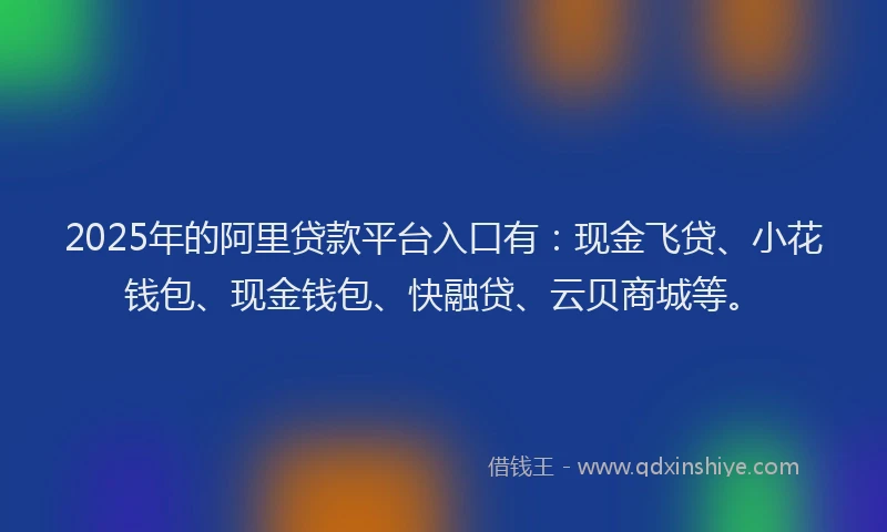2025年的阿里贷款平台入口有：现金飞贷、小花钱包、现金钱包、快融贷、云贝商城等。