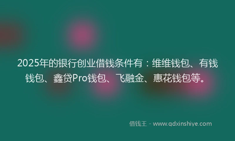 2025年的银行创业借钱条件有：维维钱包、有钱钱包、鑫贷Pro钱包、飞融金、惠花钱包等。