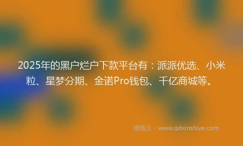 2025年的黑户烂户下款平台有：派派优选、小米粒、星梦分期、金诺Pro钱包、千亿商城等。