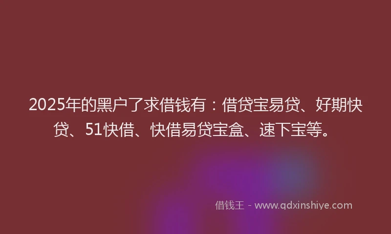 2025年的黑户了求借钱有：借贷宝易贷、好期快贷、51快借、快借易贷宝盒、速下宝等。