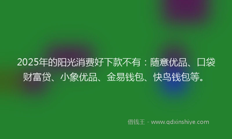 2025年的阳光消费好下款不有：随意优品、口袋财富贷、小象优品、金易钱包、快鸟钱包等。