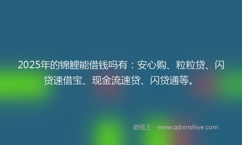 2025年的锦鲤能借钱吗有：安心购、粒粒贷、闪贷速借宝、现金流速贷、闪贷通等。