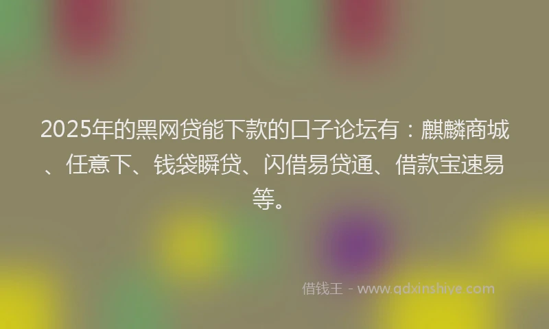 2025年的黑网贷能下款的口子论坛有：麒麟商城、任意下、钱袋瞬贷、闪借易贷通、借款宝速易等。