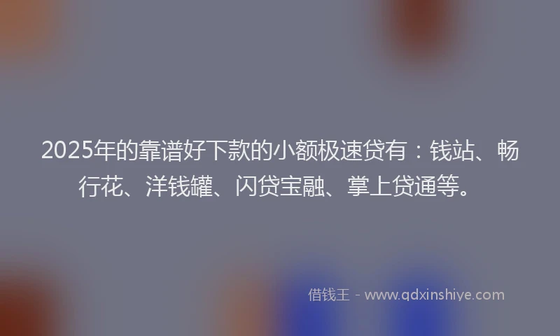 2025年的靠谱好下款的小额极速贷有：钱站、畅行花、洋钱罐、闪贷宝融、掌上贷通等。