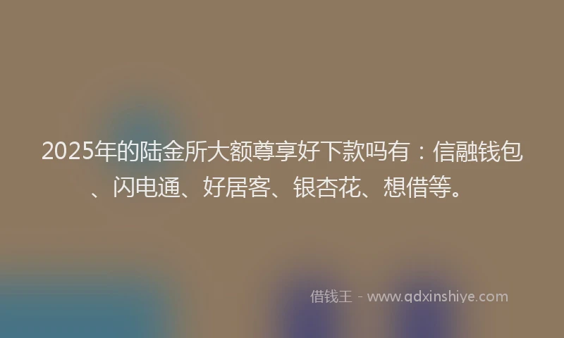 2025年的陆金所大额尊享好下款吗有：信融钱包、闪电通、好居客、银杏花、想借等。