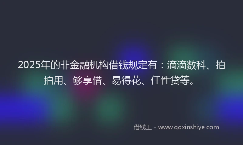 2025年的非金融机构借钱规定有：滴滴数科、拍拍用、够享借、易得花、任性贷等。
