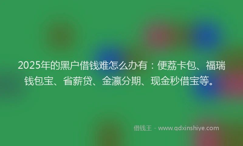 2025年的黑户借钱难怎么办有：便荔卡包、福瑞钱包宝、省薪贷、金瀛分期、现金秒借宝等。