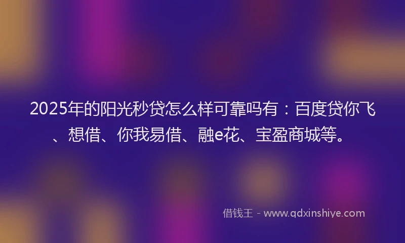2025年的阳光秒贷怎么样可靠吗有：百度贷你飞、想借、你我易借、融e花、宝盈商城等。