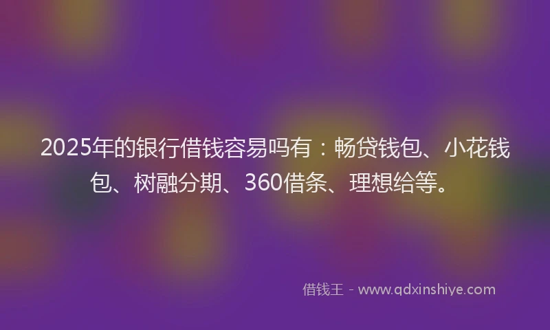 2025年的银行借钱容易吗有：畅贷钱包、小花钱包、树融分期、360借条、理想给等。