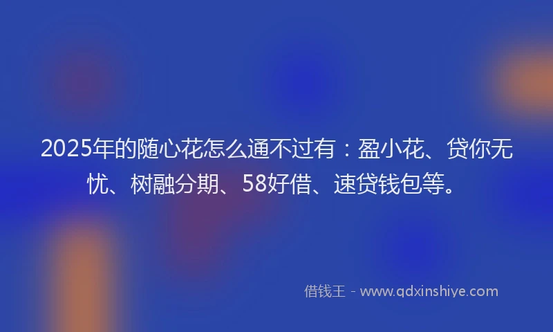 2025年的随心花怎么通不过有：盈小花、贷你无忧、树融分期、58好借、速贷钱包等。