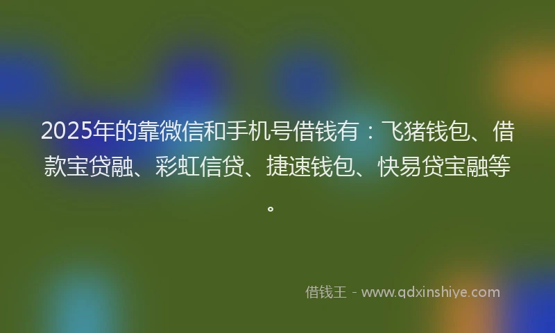 2025年的靠微信和手机号借钱有：飞猪钱包、借款宝贷融、彩虹信贷、捷速钱包、快易贷宝融等。