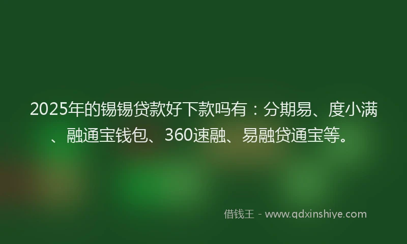 2025年的锡锡贷款好下款吗有：分期易、度小满、融通宝钱包、360速融、易融贷通宝等。