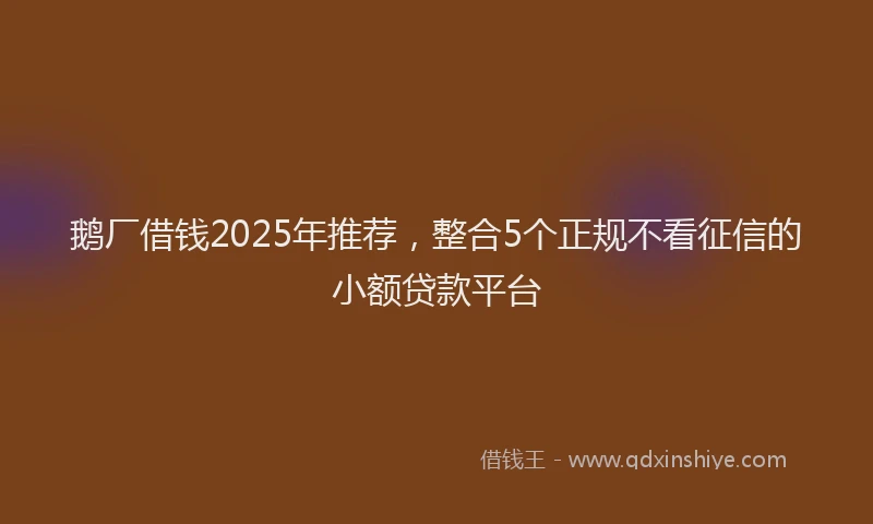 鹅厂借钱2025年推荐，整合5个正规不看征信的小额贷款平台