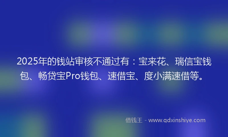2025年的钱站审核不通过有：宝来花、瑞信宝钱包、畅贷宝Pro钱包、速借宝、度小满速借等。