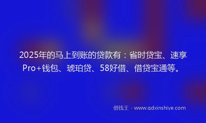 2025年的马上到账的贷款有：省时贷宝、速享Pro+钱包、琥珀贷、58好借、借贷宝通等。