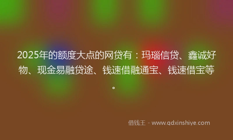 2025年的额度大点的网贷有：玛瑙信贷、鑫诚好物、现金易融贷途、钱速借融通宝、钱速借宝等。