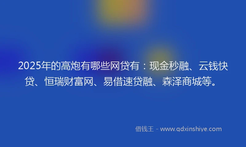 2025年的高炮有哪些网贷有：现金秒融、云钱快贷、恒瑞财富网、易借速贷融、森泽商城等。