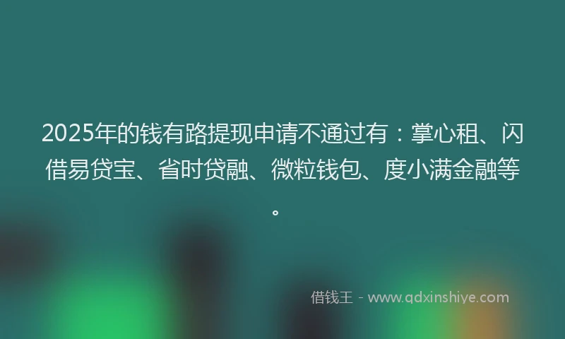2025年的钱有路提现申请不通过有：掌心租、闪借易贷宝、省时贷融、微粒钱包、度小满金融等。