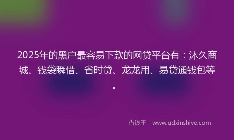 2025年的黑户最容易下款的网贷平台有：沐久商城、钱袋瞬借、省时贷、龙龙用、易贷通钱包等。