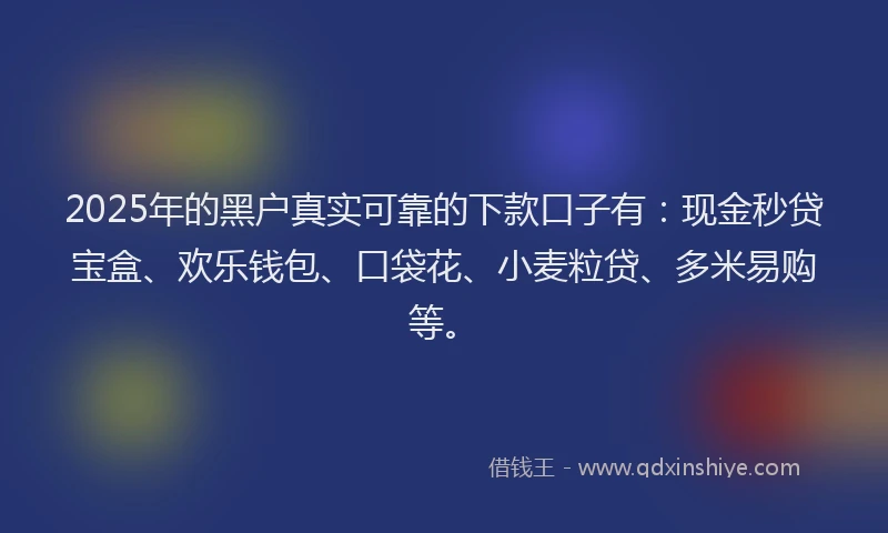 2025年的黑户真实可靠的下款口子有：现金秒贷宝盒、欢乐钱包、口袋花、小麦粒贷、多米易购等。