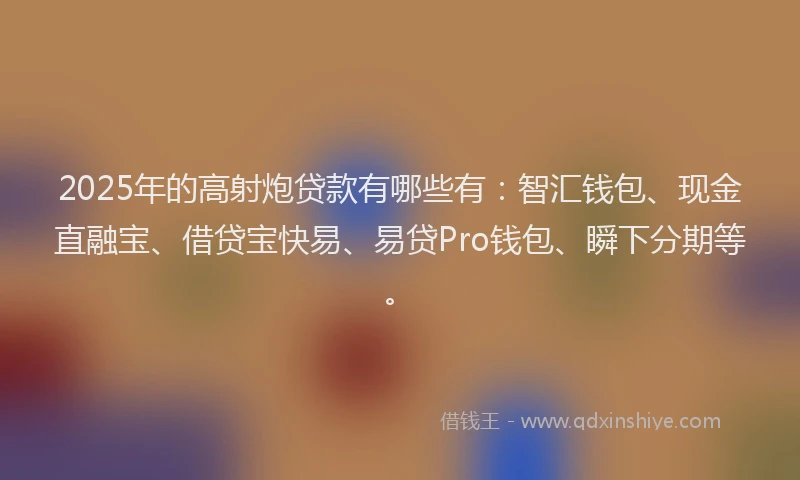 2025年的高射炮贷款有哪些有：智汇钱包、现金直融宝、借贷宝快易、易贷Pro钱包、瞬下分期等。