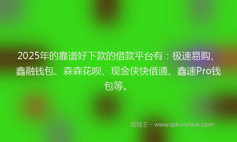 2025年的靠谱好下款的借款平台有：极速易购、鑫融钱包、森森花呗、现金侠快借通、鑫速Pro钱包等。