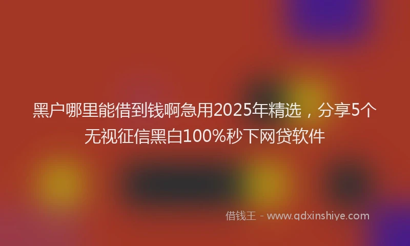 黑户哪里能借到钱啊急用2025年精选，分享5个无视征信黑白100%秒下网贷软件