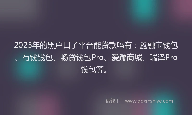 2025年的黑户口子平台能贷款吗有：鑫融宝钱包、有钱钱包、畅贷钱包Pro、爱蹦商城、瑞泽Pro钱包等。