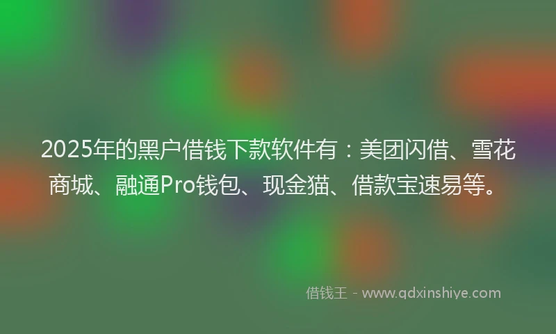 2025年的黑户借钱下款软件有：美团闪借、雪花商城、融通Pro钱包、现金猫、借款宝速易等。