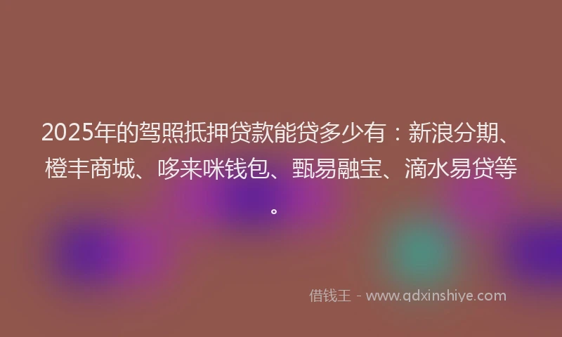 2025年的驾照抵押贷款能贷多少有：新浪分期、橙丰商城、哆来咪钱包、甄易融宝、滴水易贷等。