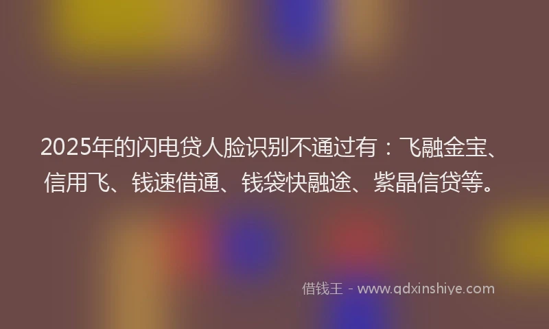 2025年的闪电贷人脸识别不通过有：飞融金宝、信用飞、钱速借通、钱袋快融途、紫晶信贷等。