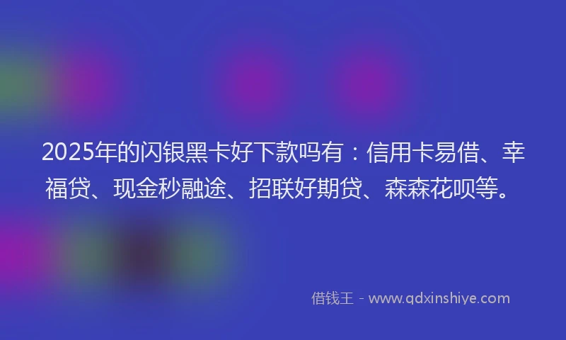 2025年的闪银黑卡好下款吗有：信用卡易借、幸福贷、现金秒融途、招联好期贷、森森花呗等。