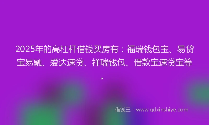 2025年的高杠杆借钱买房有：福瑞钱包宝、易贷宝易融、爱达速贷、祥瑞钱包、借款宝速贷宝等。