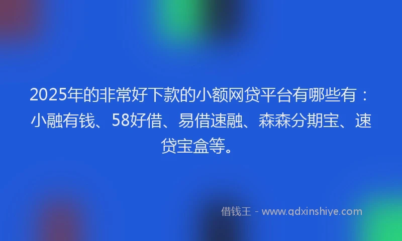 2025年的非常好下款的小额网贷平台有哪些有：小融有钱、58好借、易借速融、森森分期宝、速贷宝盒等。