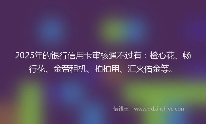 2025年的银行信用卡审核通不过有：橙心花、畅行花、金帝租机、拍拍用、汇火佑金等。