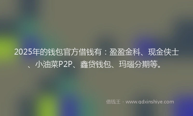 2025年的钱包官方借钱有：盈盈金科、现金侠士、小油菜P2P、鑫贷钱包、玛瑙分期等。