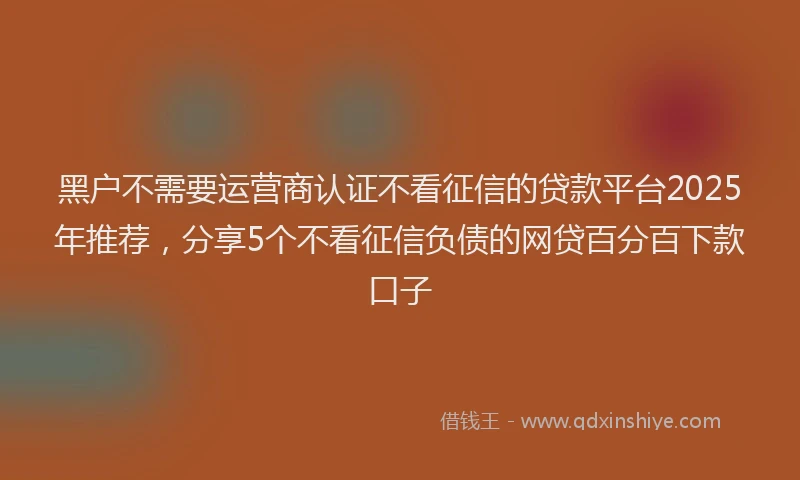 黑户不需要运营商认证不看征信的贷款平台2025年推荐，分享5个不看征信负债的网贷百分百下款口子