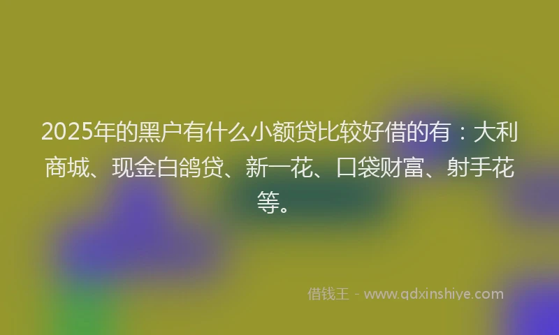 2025年的黑户有什么小额贷比较好借的有：大利商城、现金白鸽贷、新一花、口袋财富、射手花等。