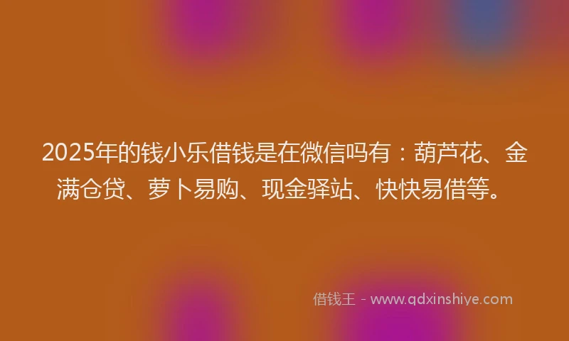 2025年的钱小乐借钱是在微信吗有：葫芦花、金满仓贷、萝卜易购、现金驿站、快快易借等。
